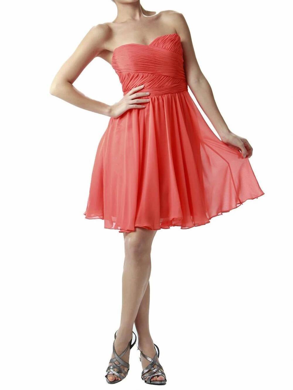 NEW POLY USA ruched short strapless sweetheart dress in orange